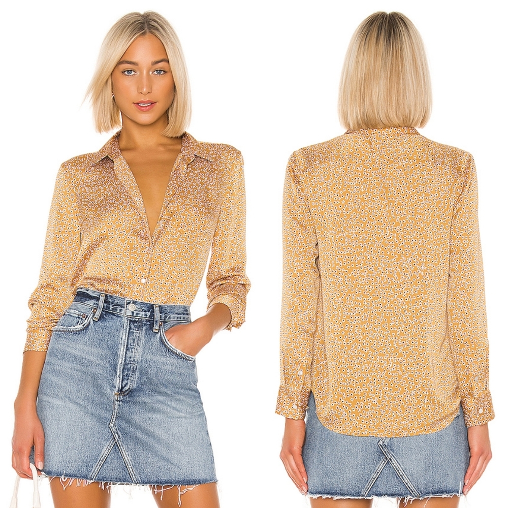 Equipment Yellow Floral Satin Button-Down Blouse